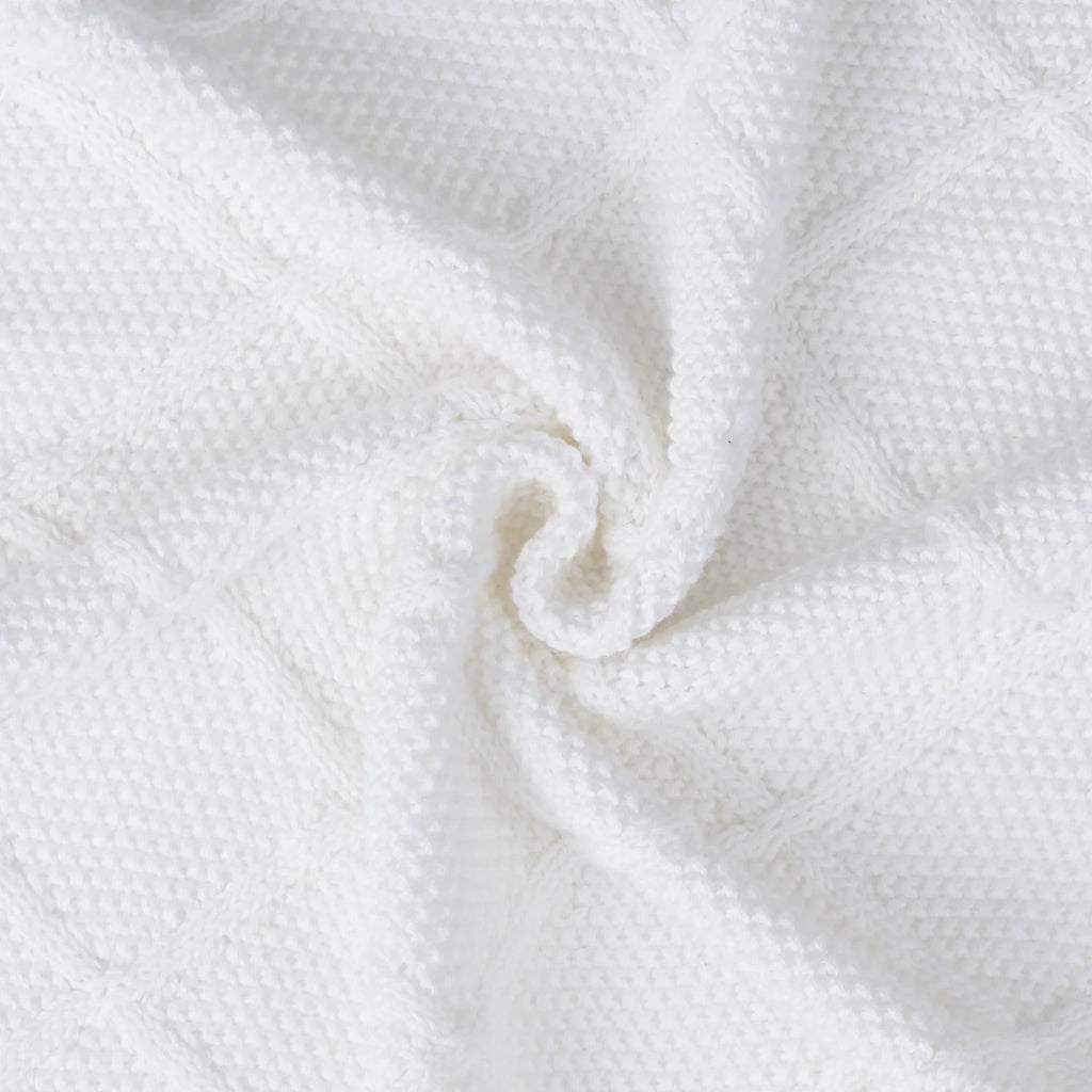 Diamond Stitch Baby Knit Blanket in White
