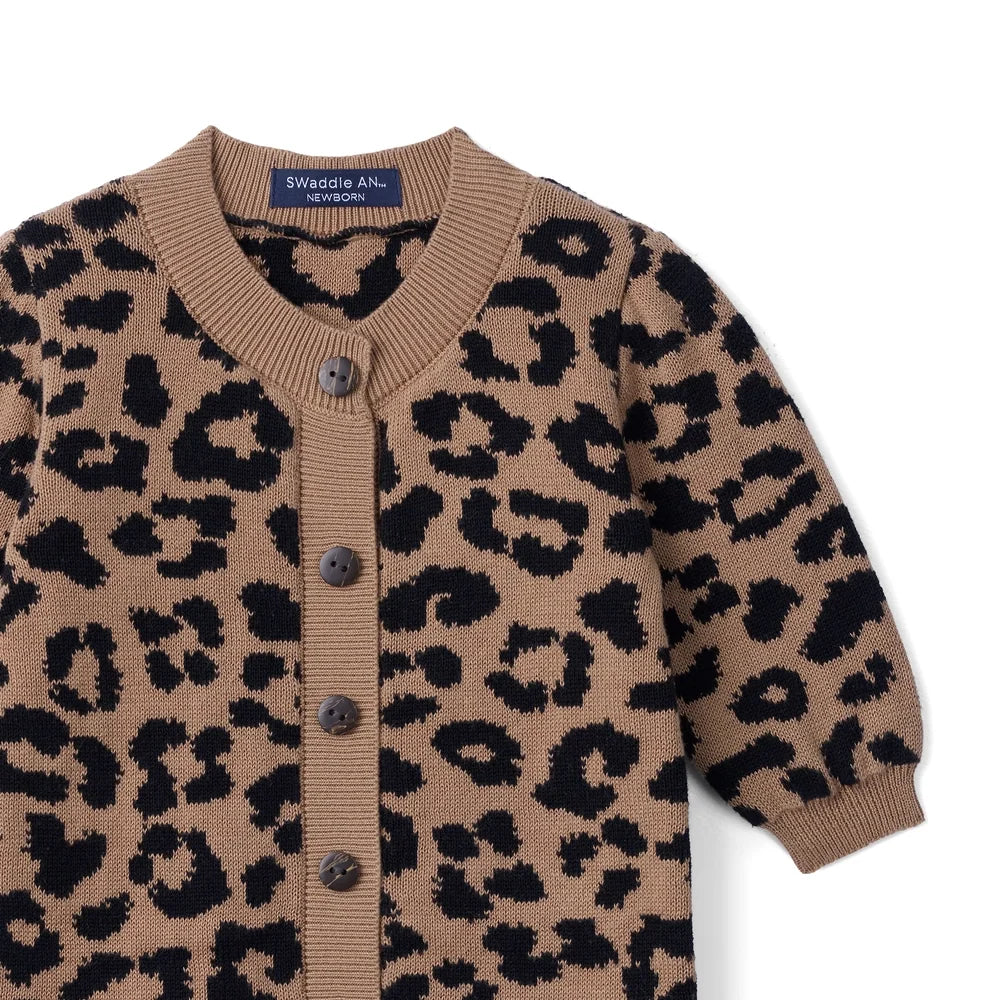 Leopard Baby Knit Button Romper