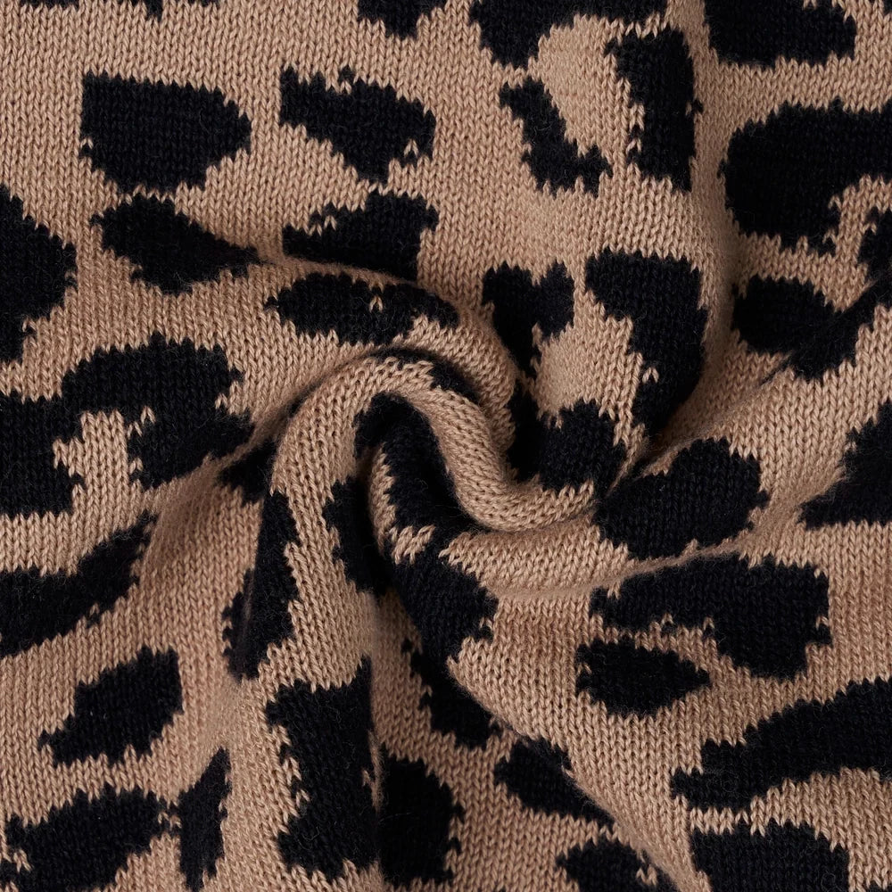 Leopard Baby Knit Button Romper