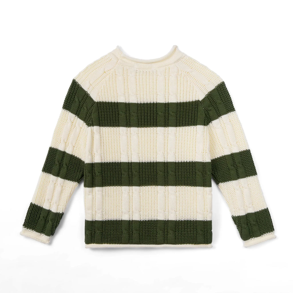 Forest Striped Cable Knit Roll neck Sweater