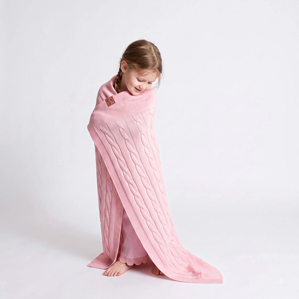 Cable Knit Baby Blanket in Pink