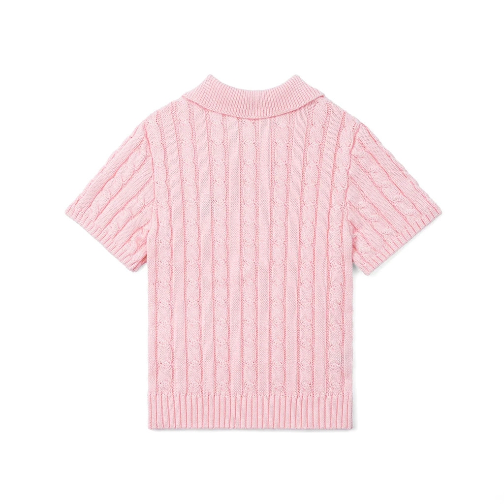 Cable Knit Polo Sweater in Pink