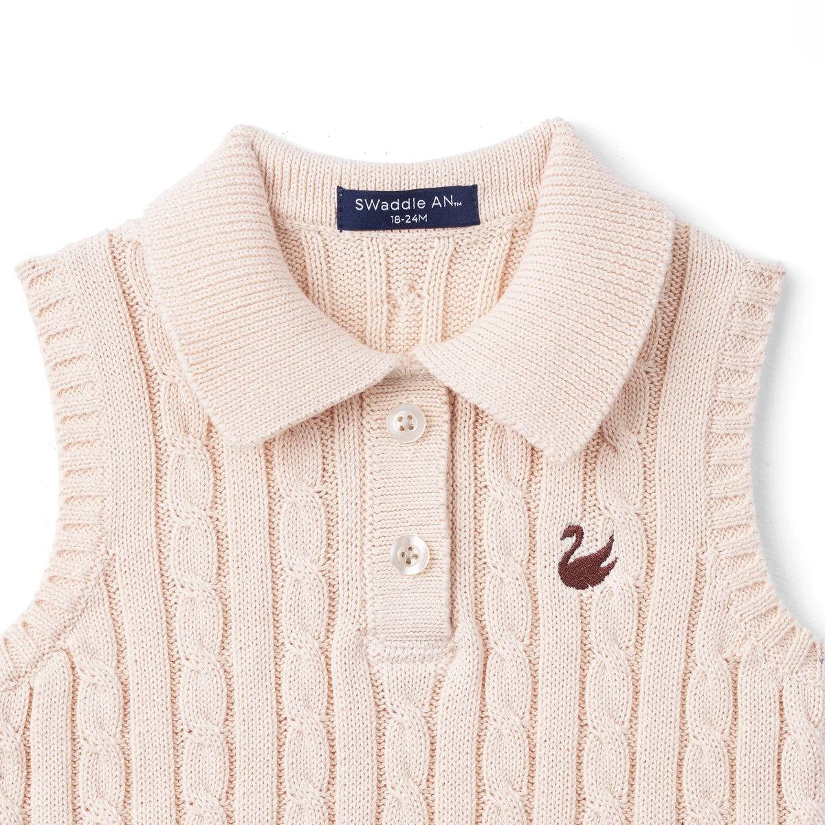 Cable Knit Sleeveless Polo Shirt in Beige