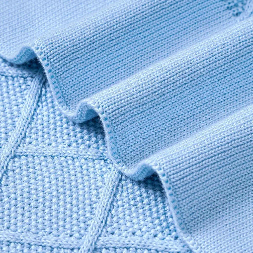 Diamond Stitch Baby Knit Blanket in Baby Blue