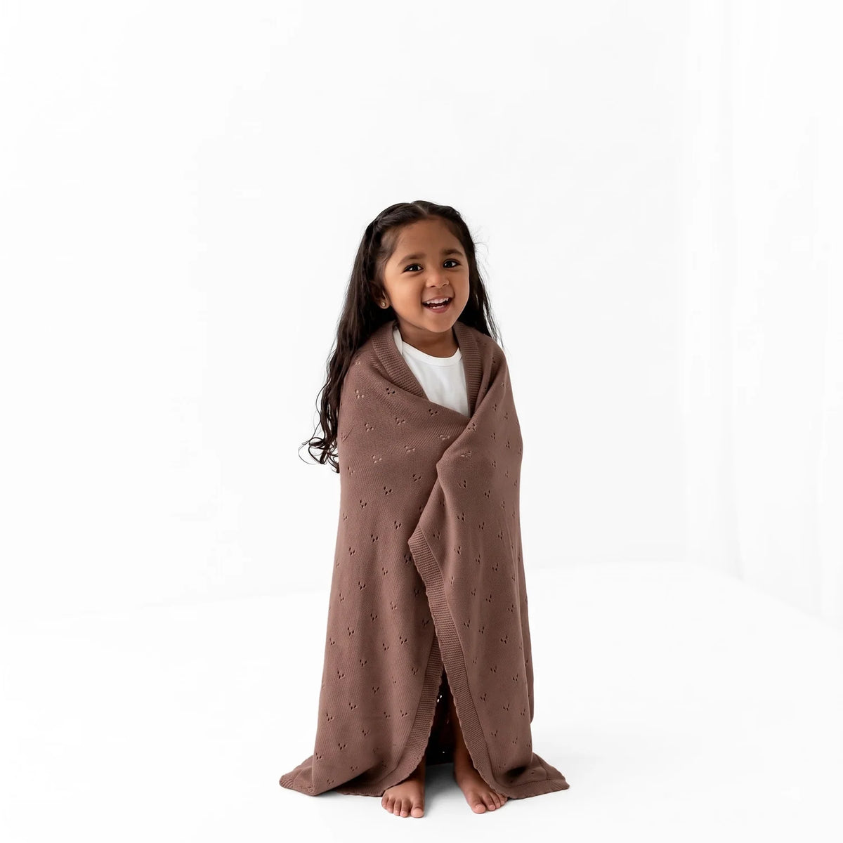 Pointelle Baby Knit Blanket in Mocha