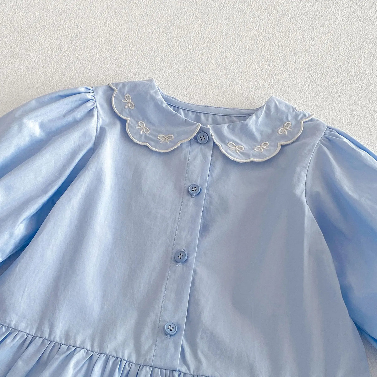 Embroidered Ribbon Collar Frill Dress