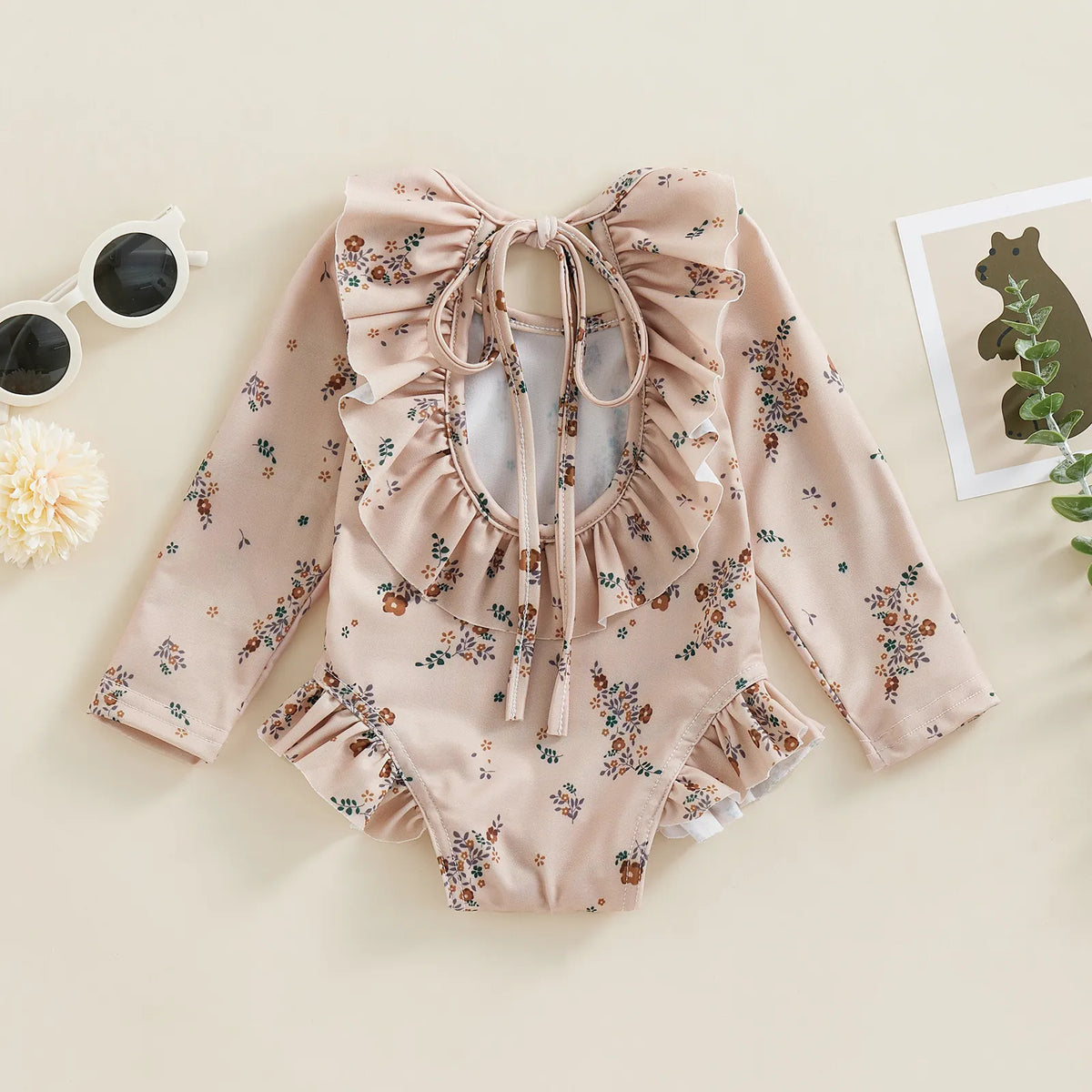 Baby Girl Floral Print Backless Bathing Suit