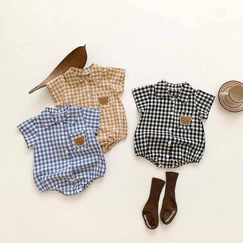 Boys Plaid Bear Patch Bodysuit
