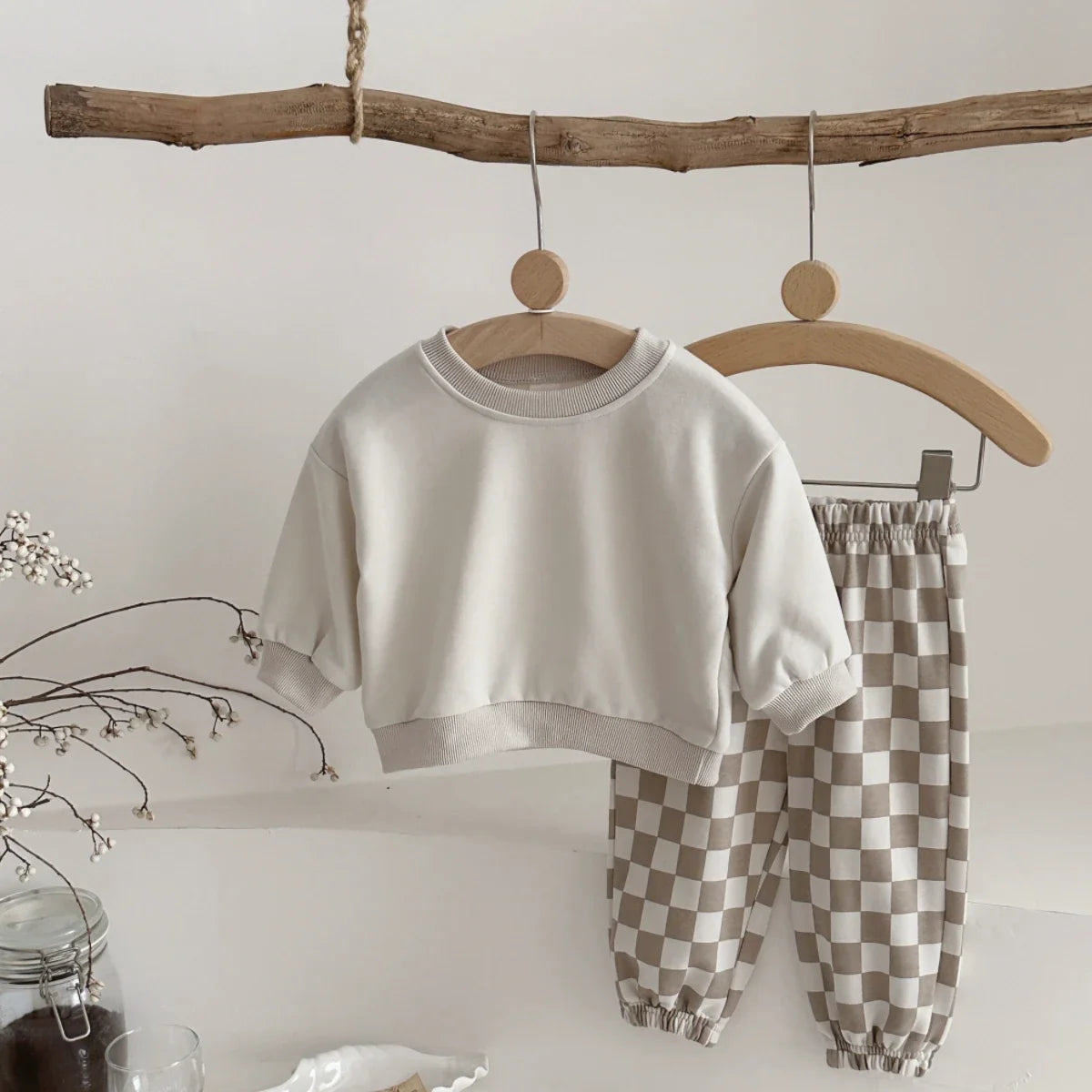Checkered Pants Sweater Set