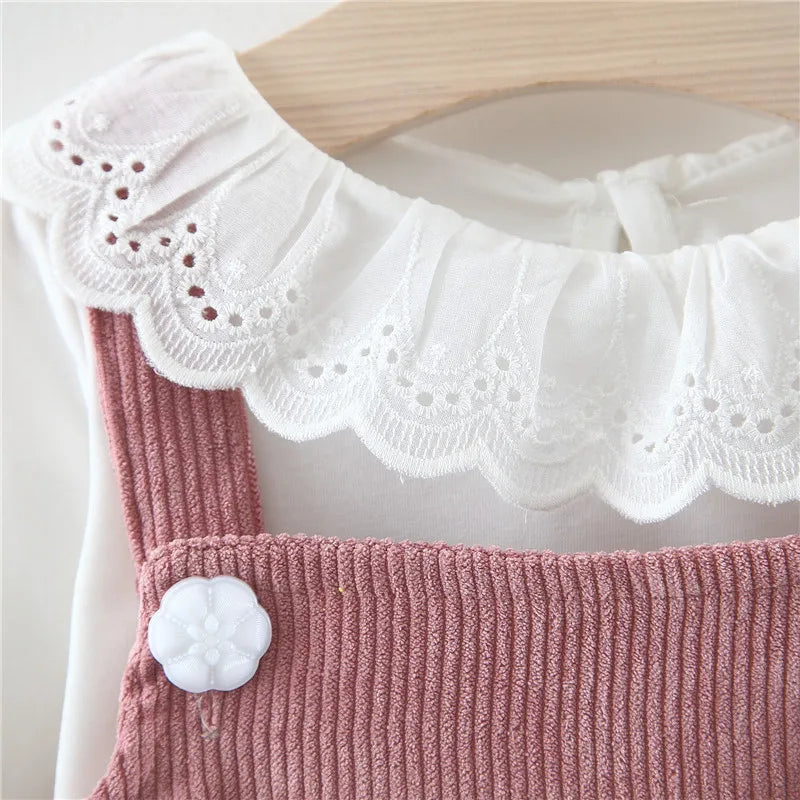 Corduroy Suspender Dress Top Set