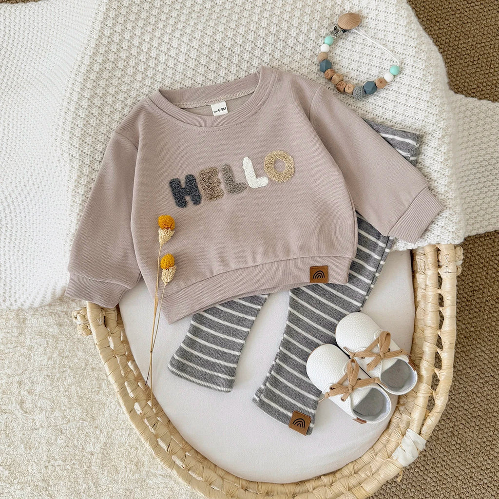 HELLO Striped Pants Set