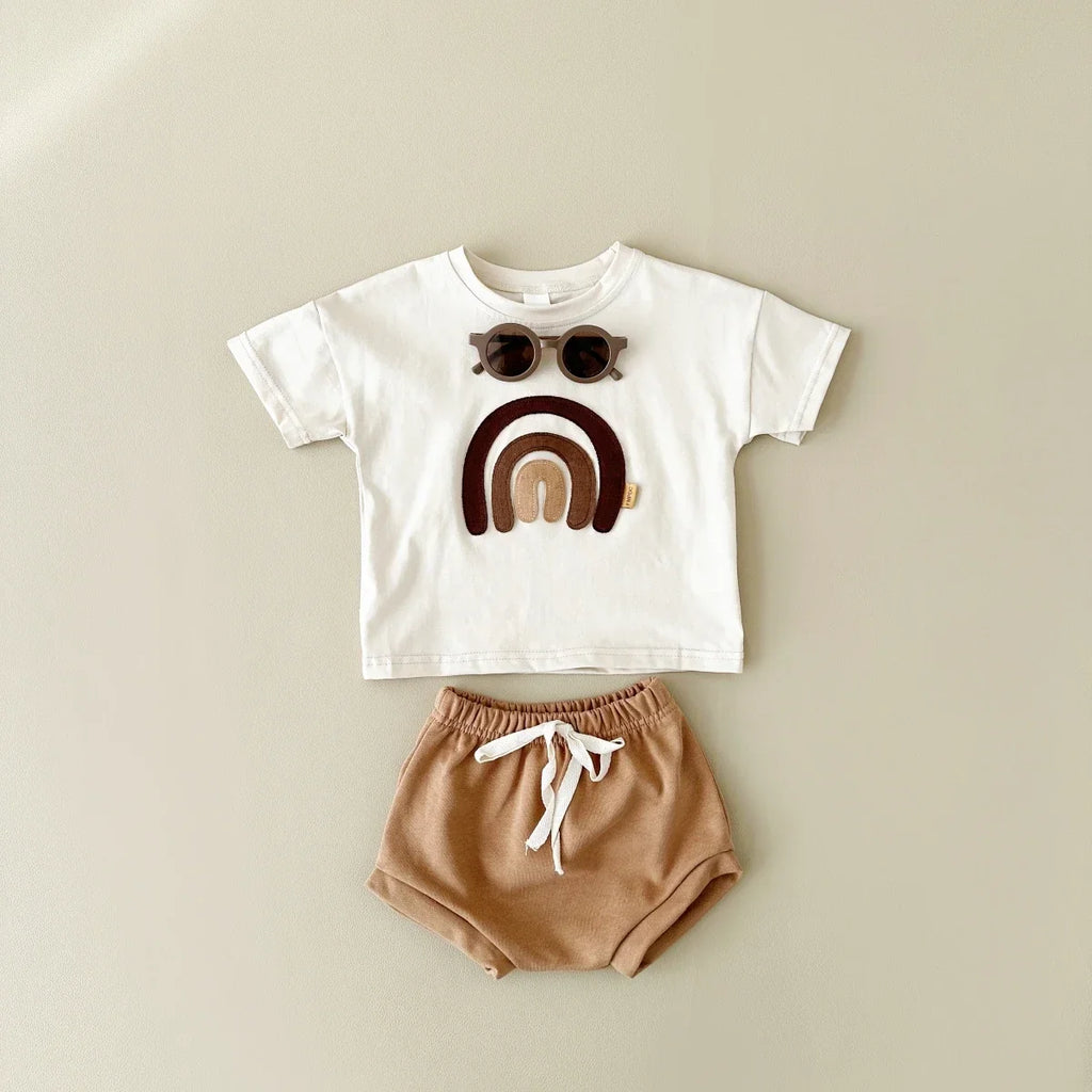 Rainbow Patchwork T-shirt Shorts Set