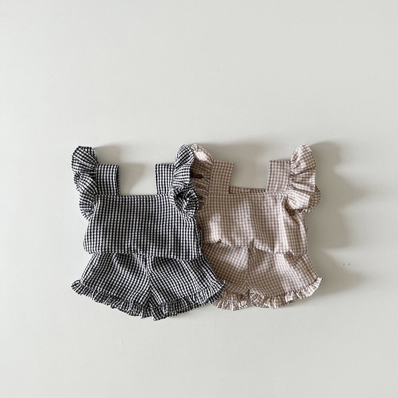 Plaid Ruffle Shorts Set