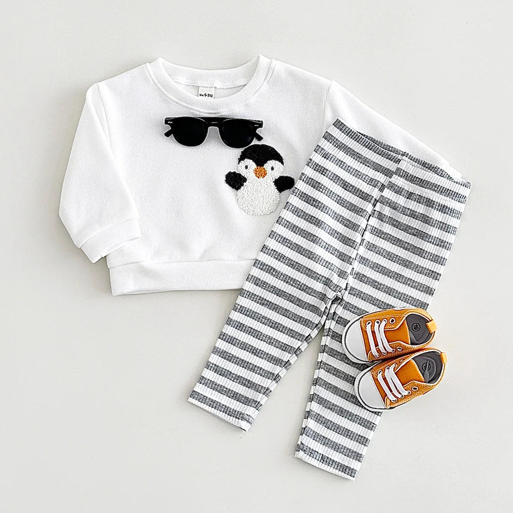 Fuzzy Animal Striped Pants Set