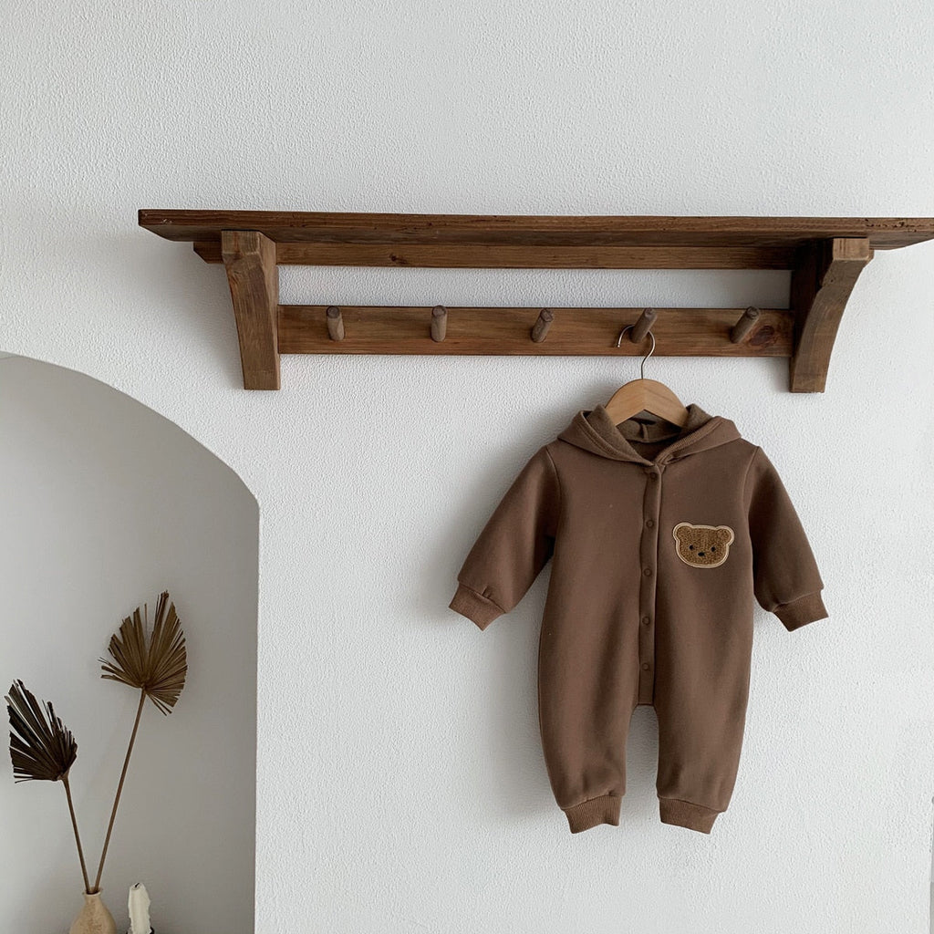 Teddy Bear Patch Hoodie Jumpsuit