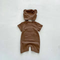 Waffle Bear Patch Jumpsuit Set