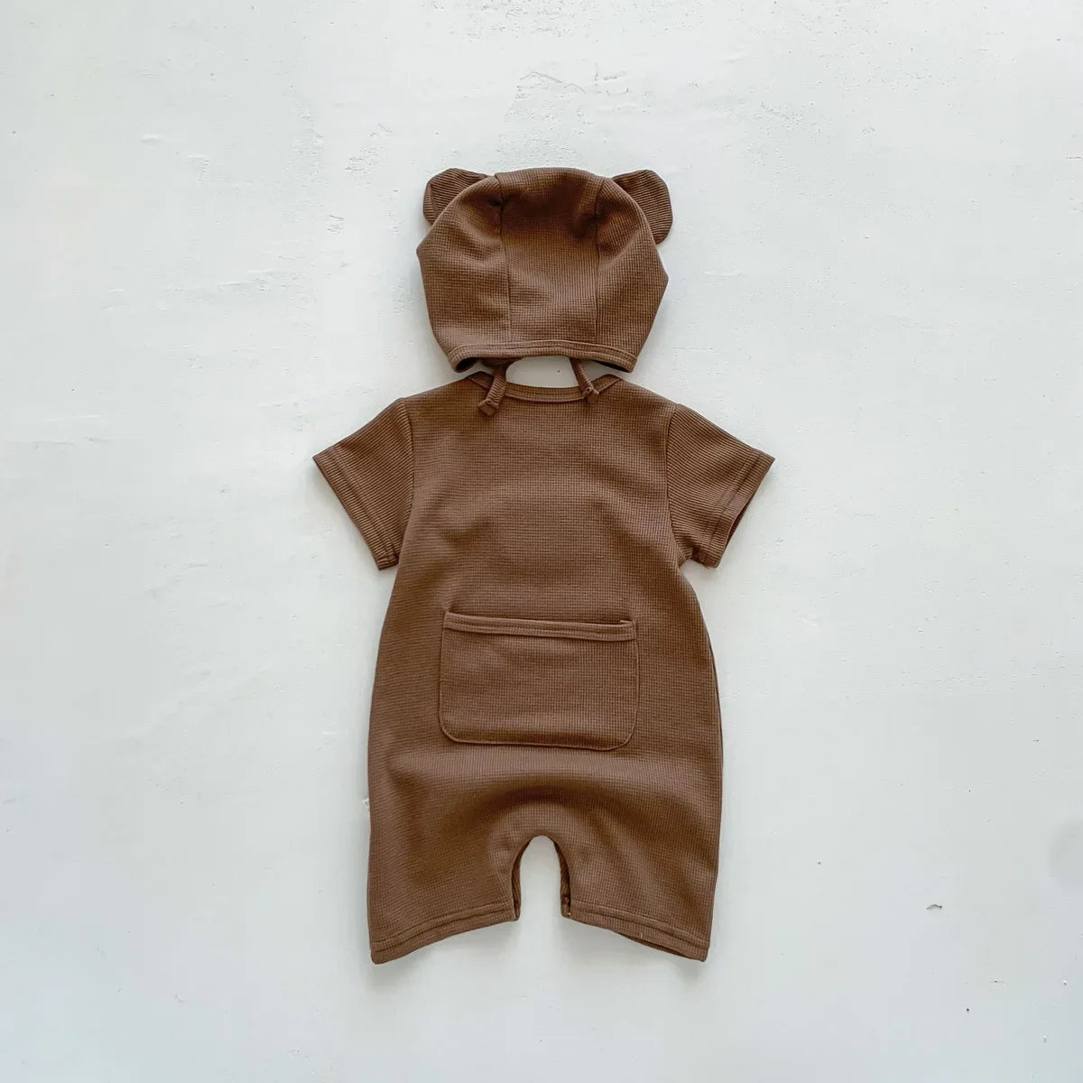 Waffle Bear Patch Jumpsuit Set