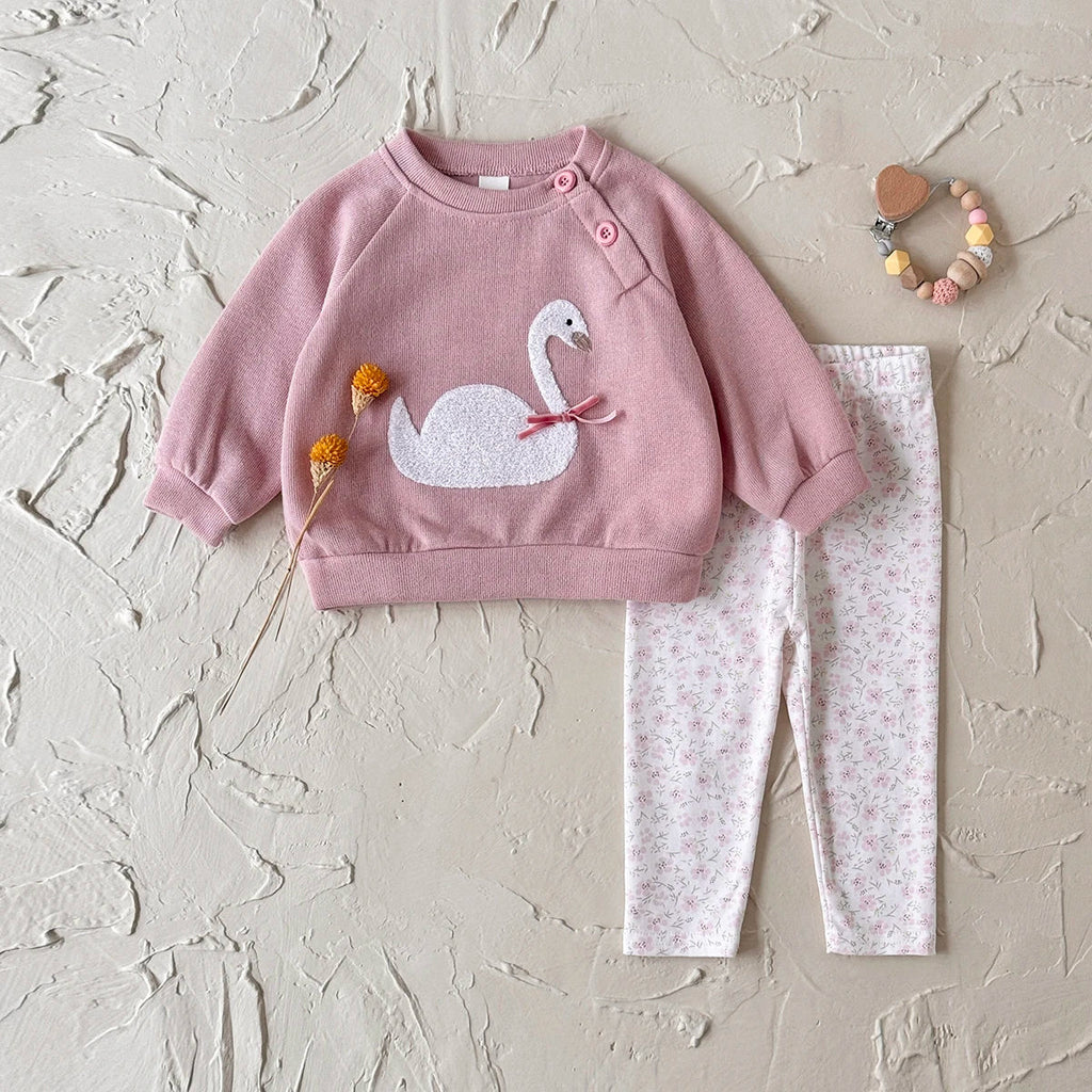 Swan Embroidered Sweater Set