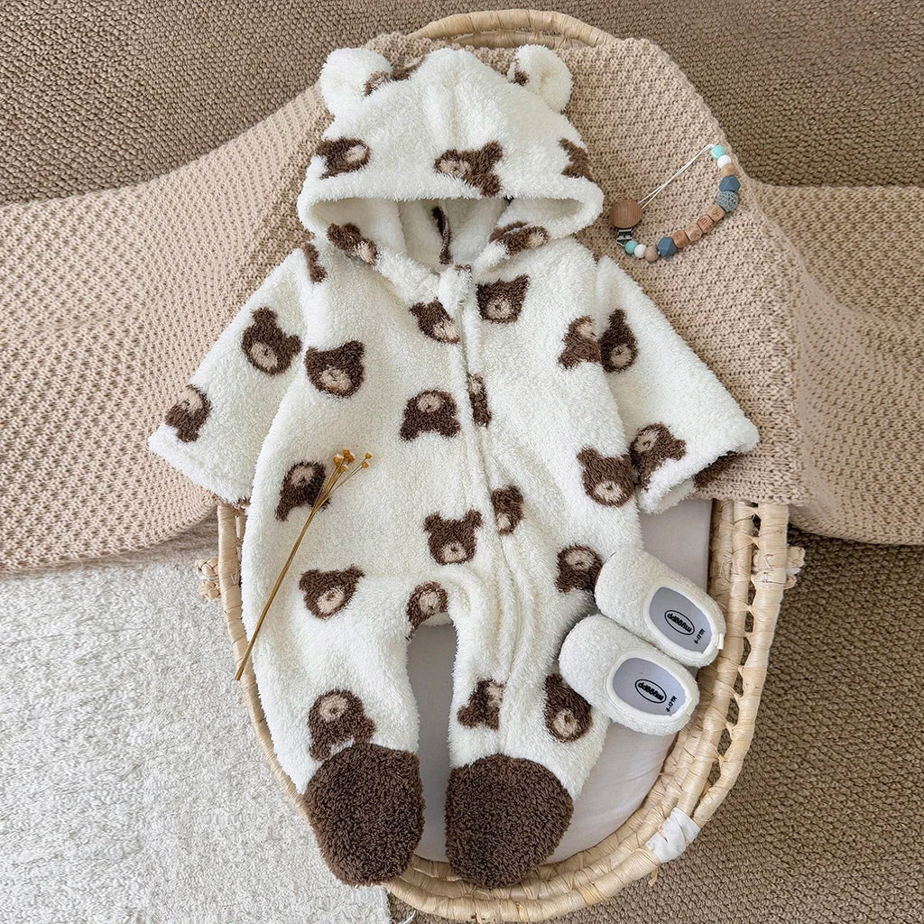 Plush Bear Head Footed Jumpsuit