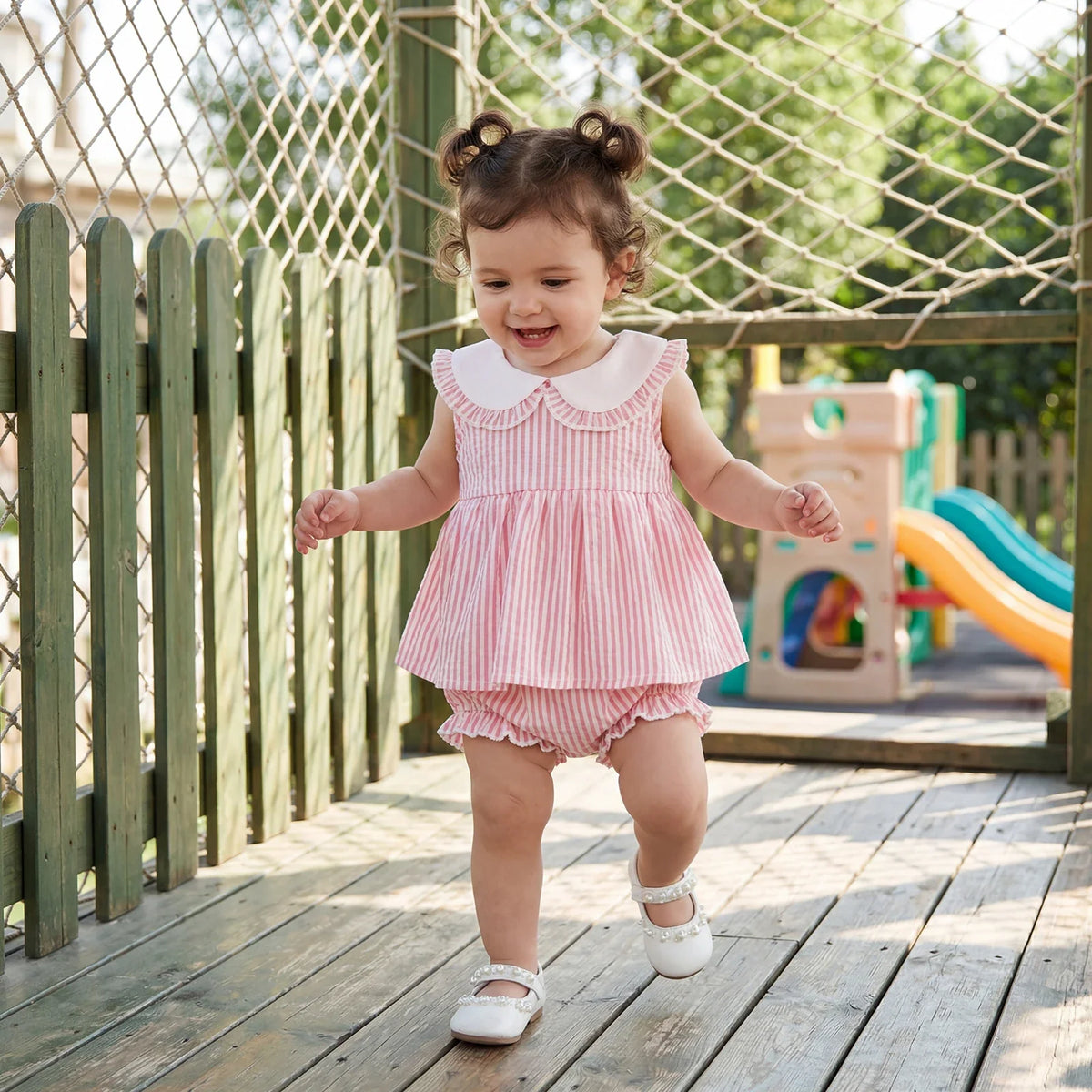 Frill Collar Stripe Set