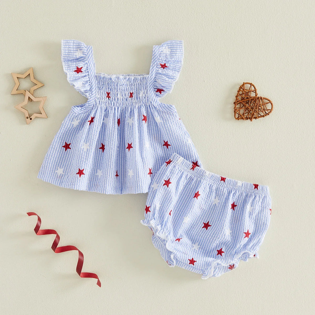 Star Print Fly Sleeve Shorts Set