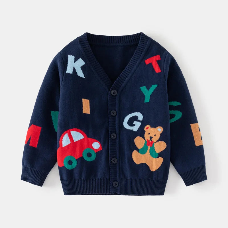 Teddy Bear Letter Knitted Cardigan