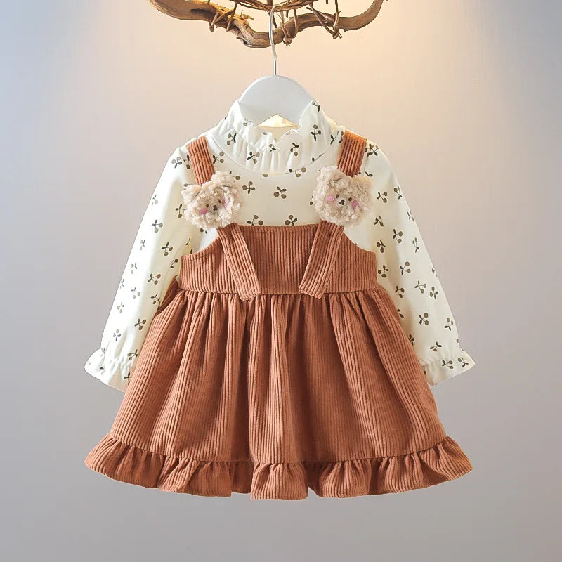 Corduroy Suspender Floral Dress