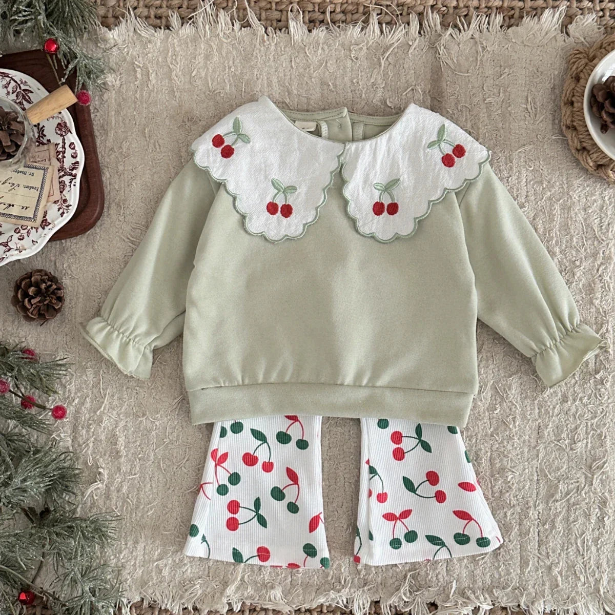 Cherry Embroidery Lapel Set