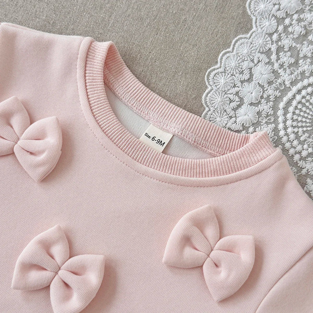 3D Bow Lace Hem Sweater Set