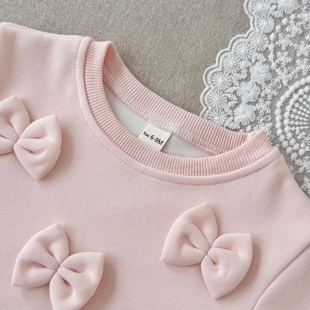 3D Bow Lace Hem Sweater Set