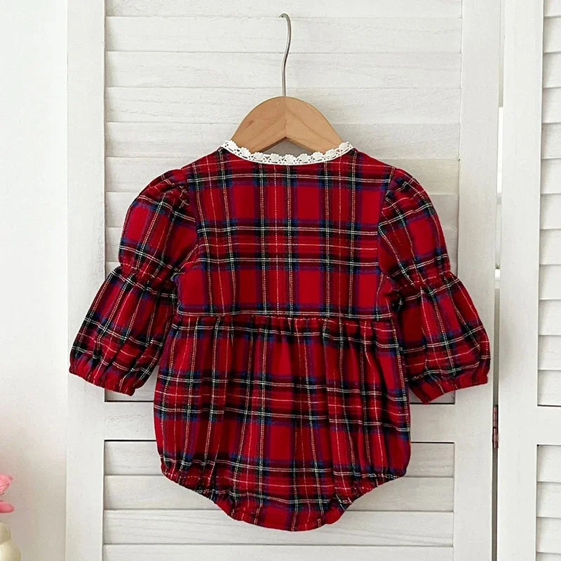 Round Neck Buffalo Plaid Romper