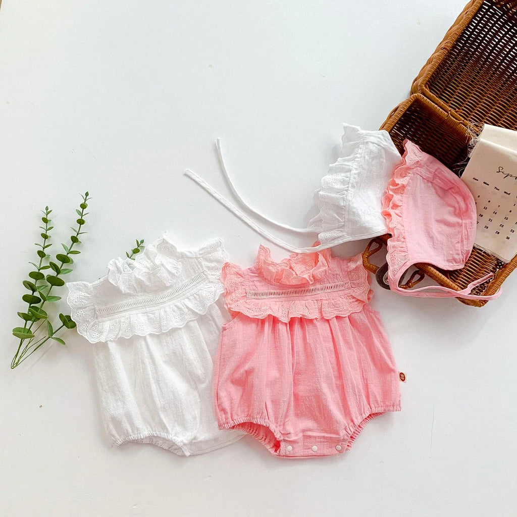 Lace Ruffle Neck Romper Set