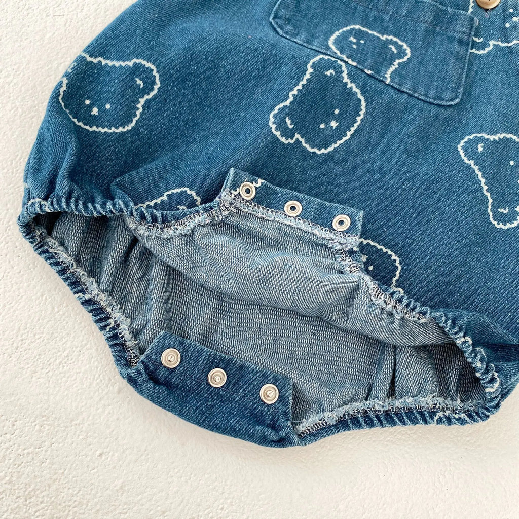 Denim Bear Printed Romper