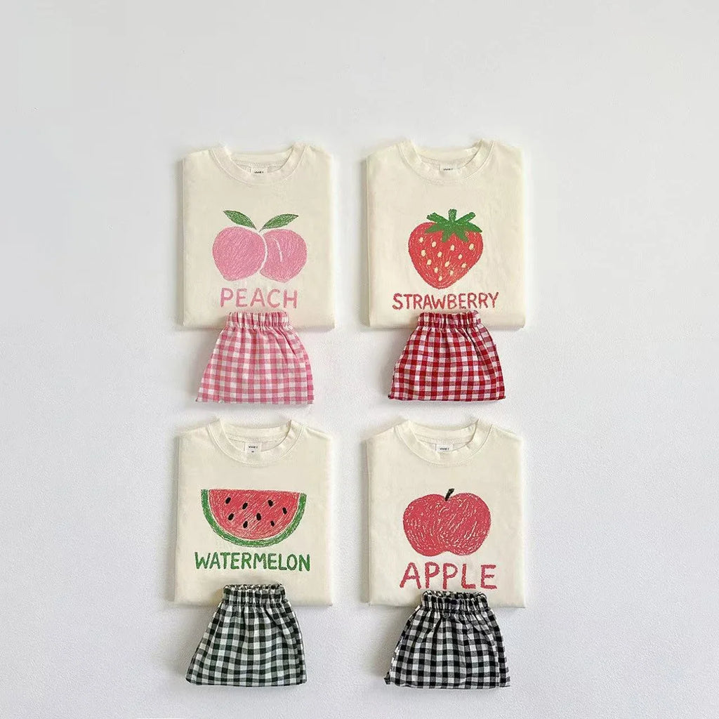 Plaid Shorts Fruit Print Set
