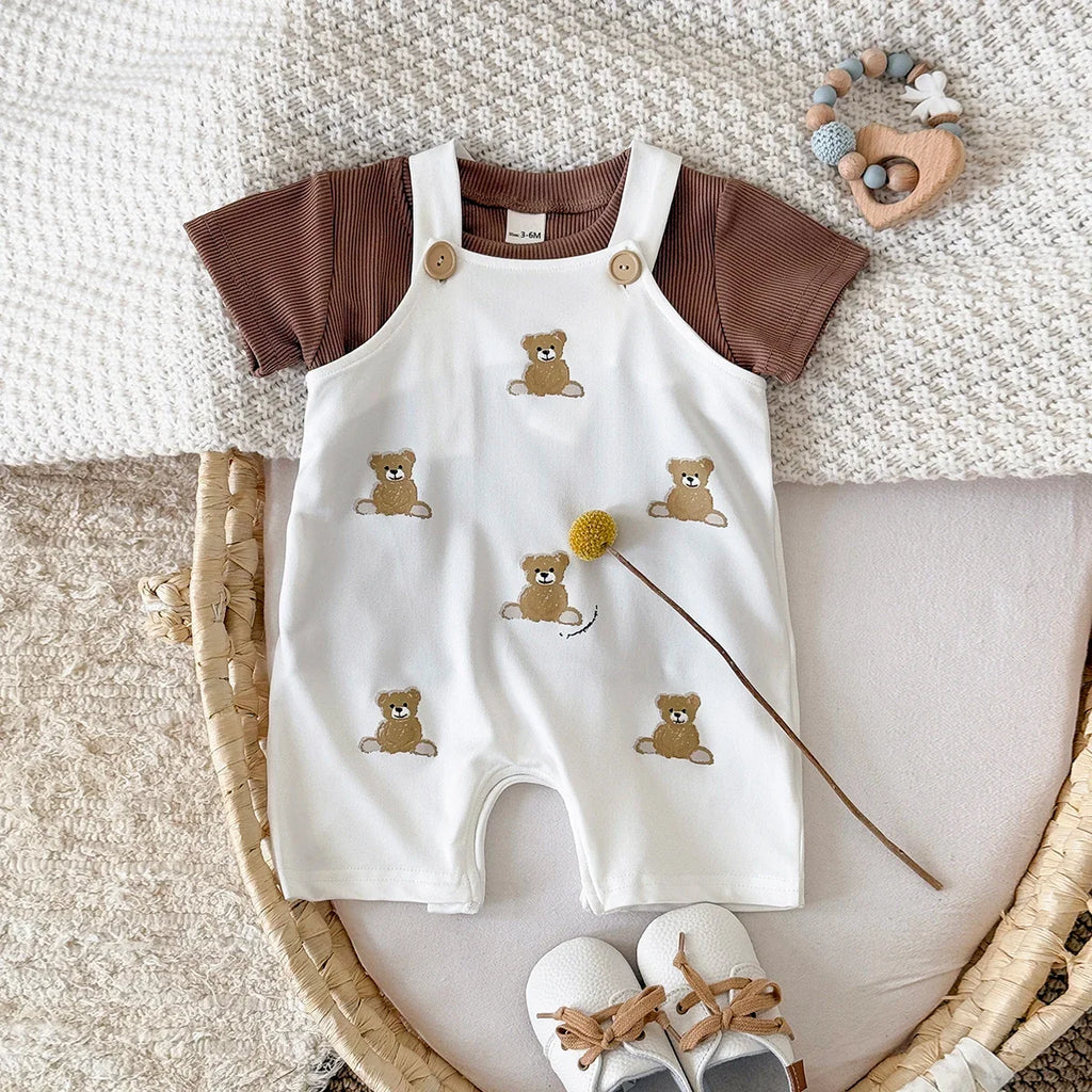 Teddy Bear Short Sleeve Jumpsuits Set