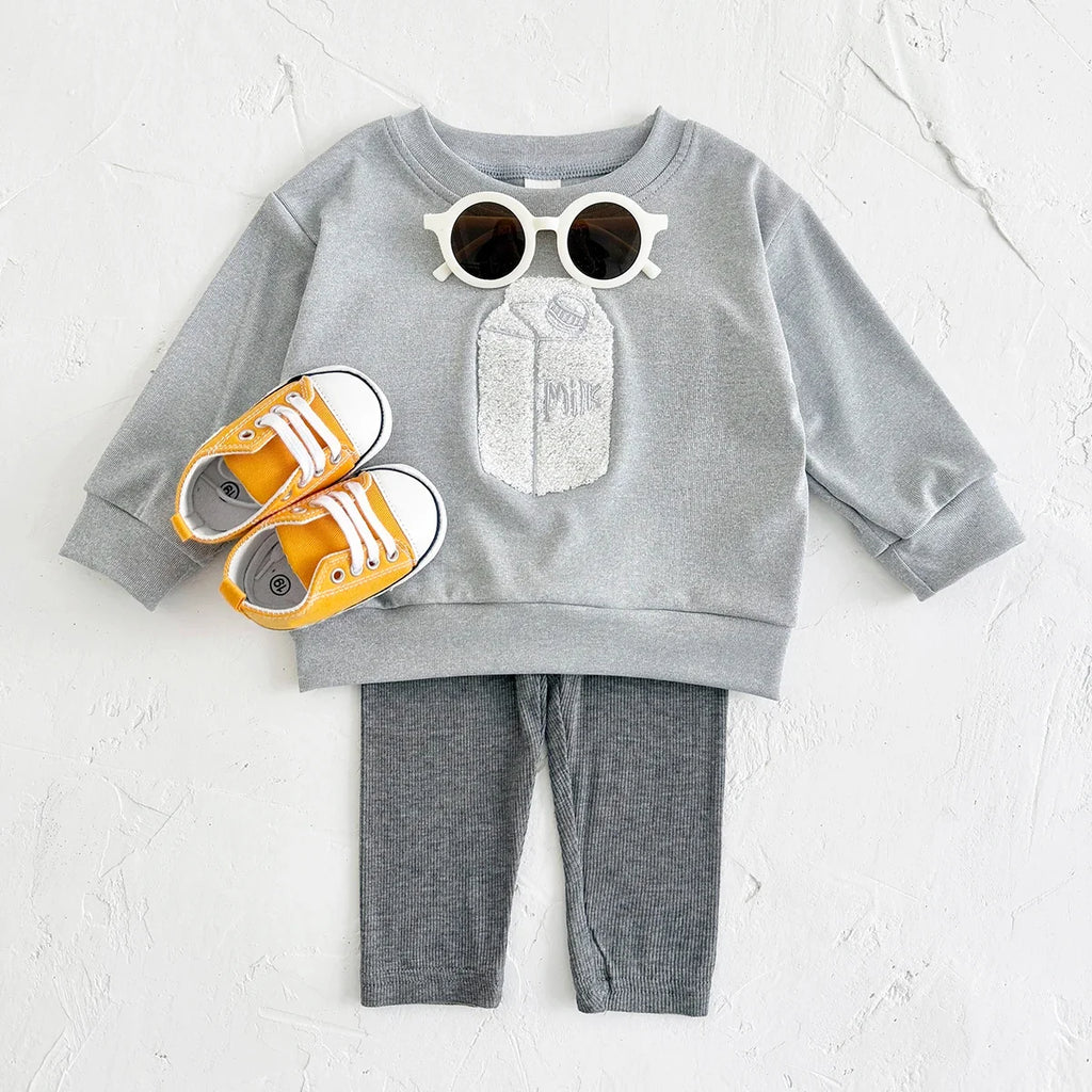 Milk Carton Embroidery Sweater Set