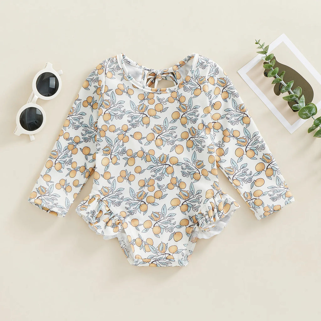 Baby Girl Floral Print Backless Bathing Suit