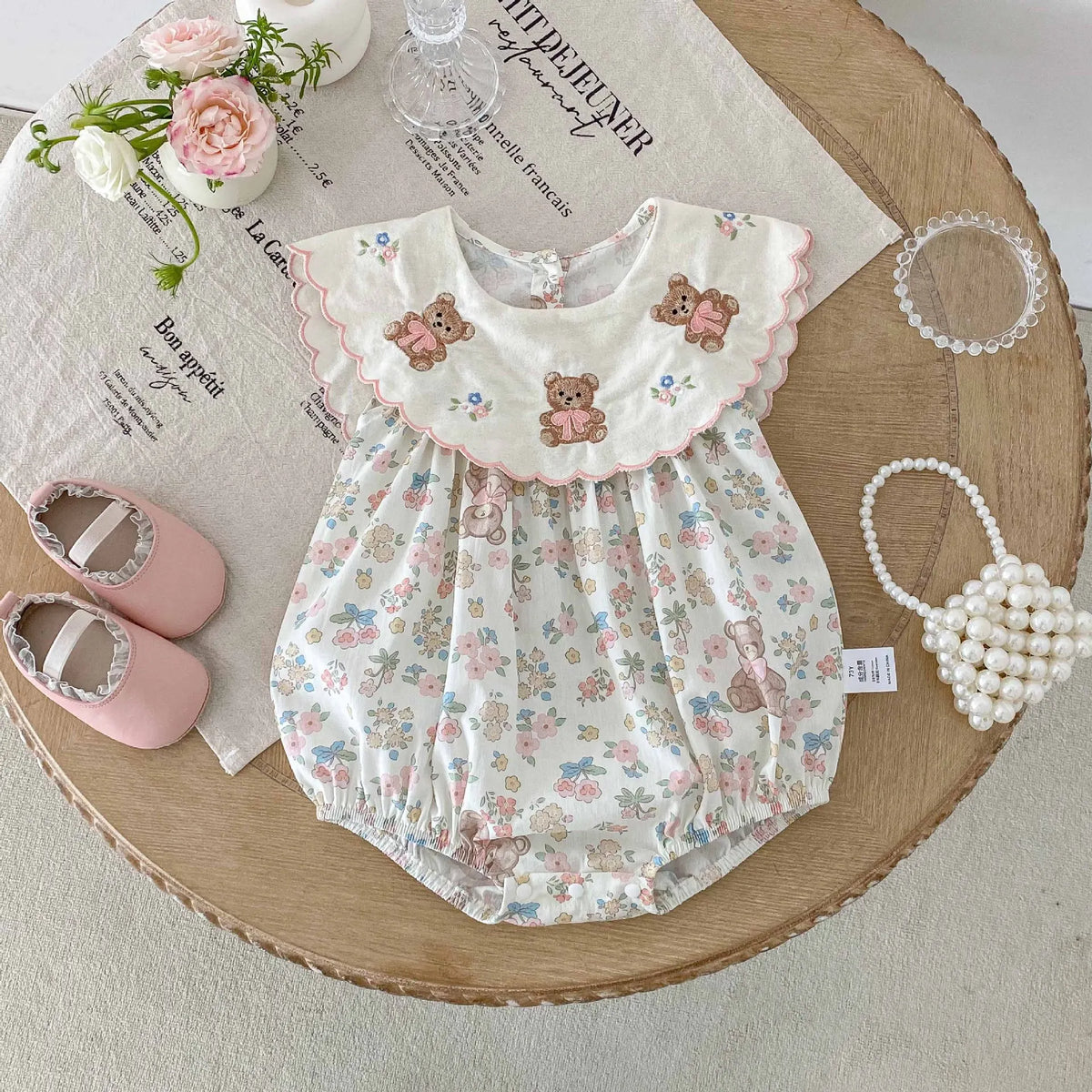 Little Bear Embroidery Collar Romper