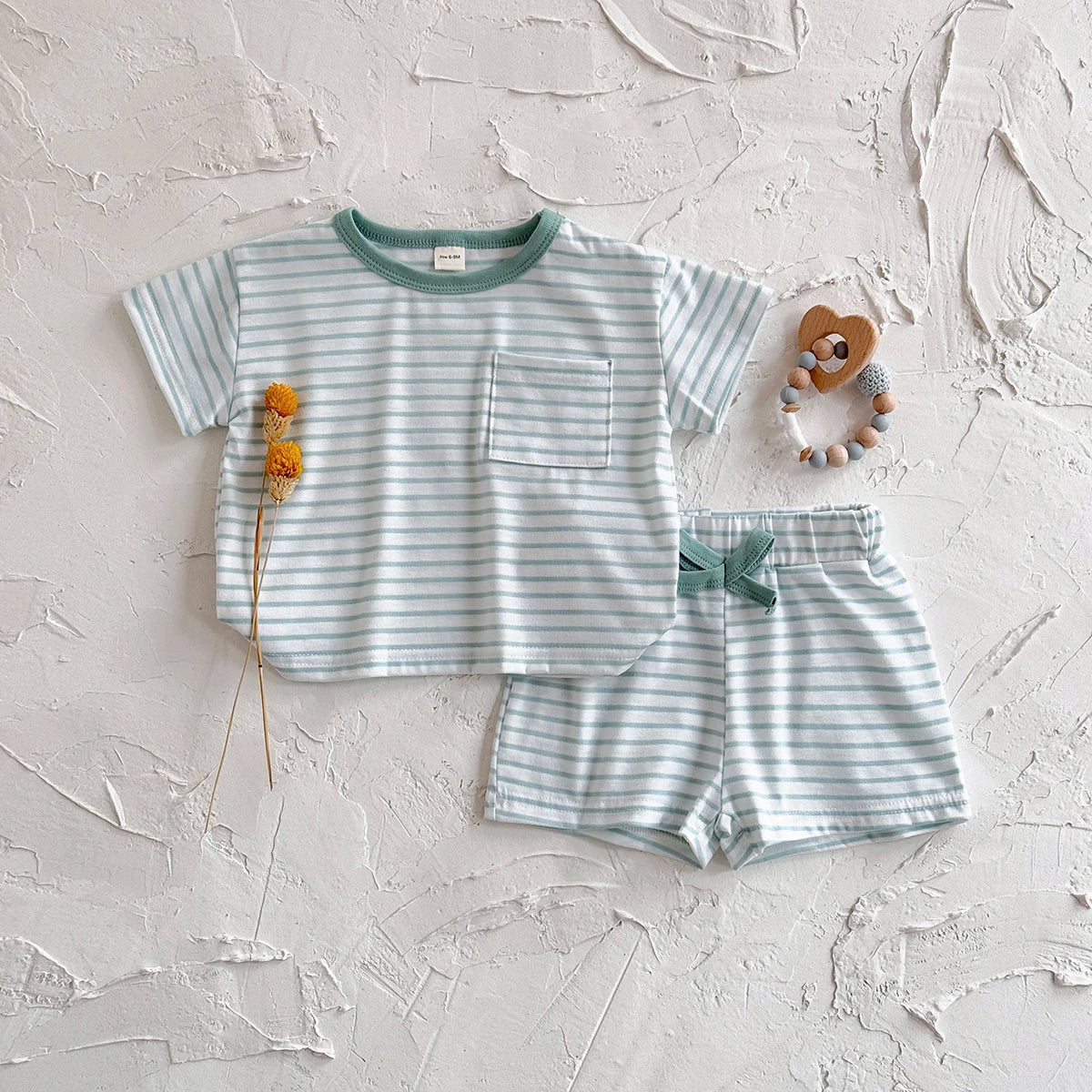 Teal Stripe Shorts Set