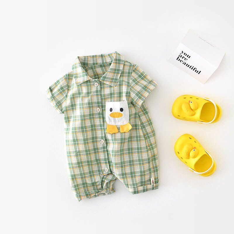 Duck Plaid Cartoon Boys Rompers
