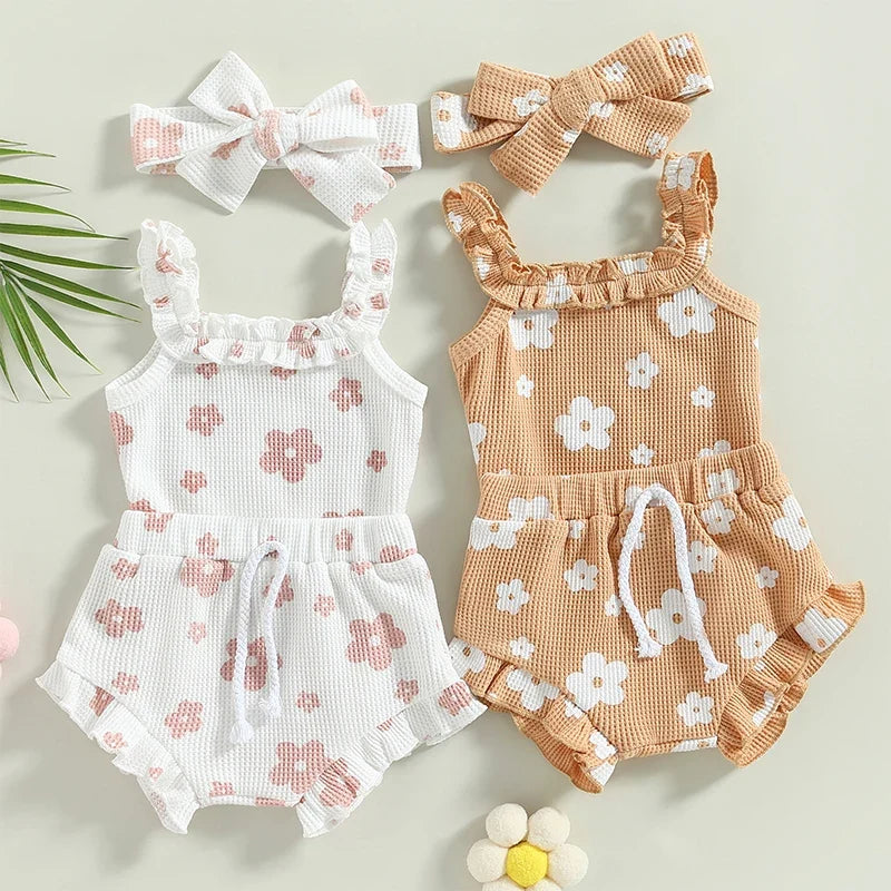 Newborn Flower Romper Set. 3 Pcs