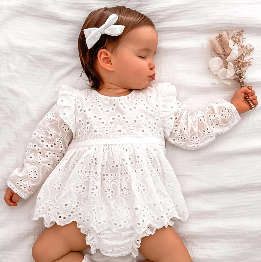 Long Sleeve Eyelet Dress Set