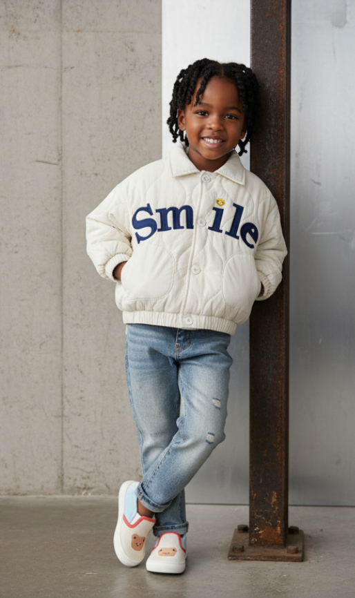 Smile Embroidery Puff Jacket