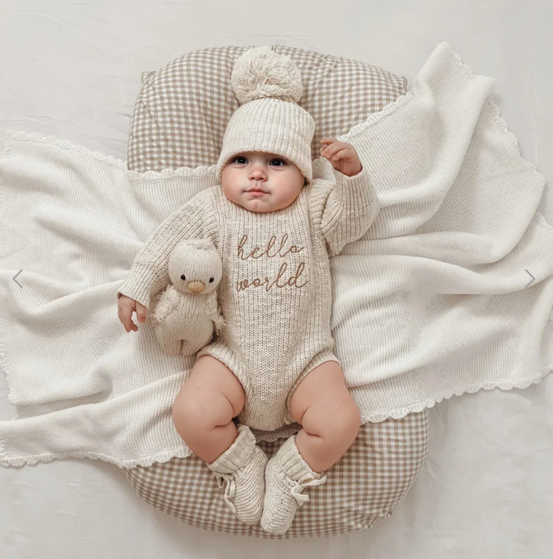 Newborn Hello World Knitted Bodysuit Set