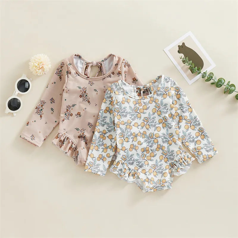 Baby Girl Floral Print Backless Bathing Suit