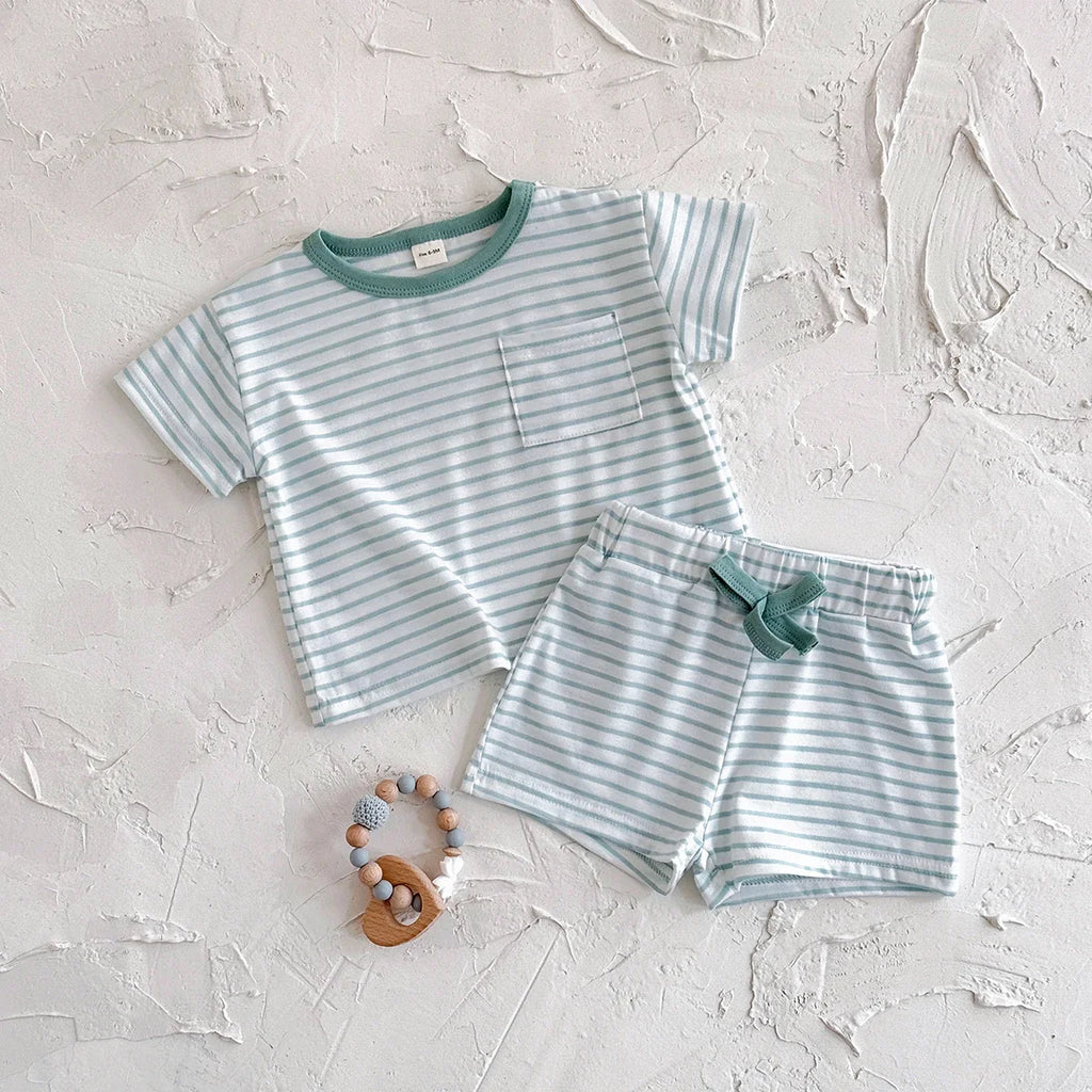 Teal Stripe Shorts Set
