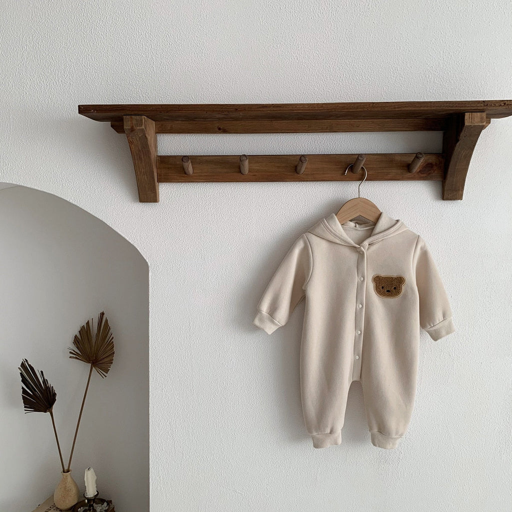 Teddy Bear Patch Hoodie Jumpsuit