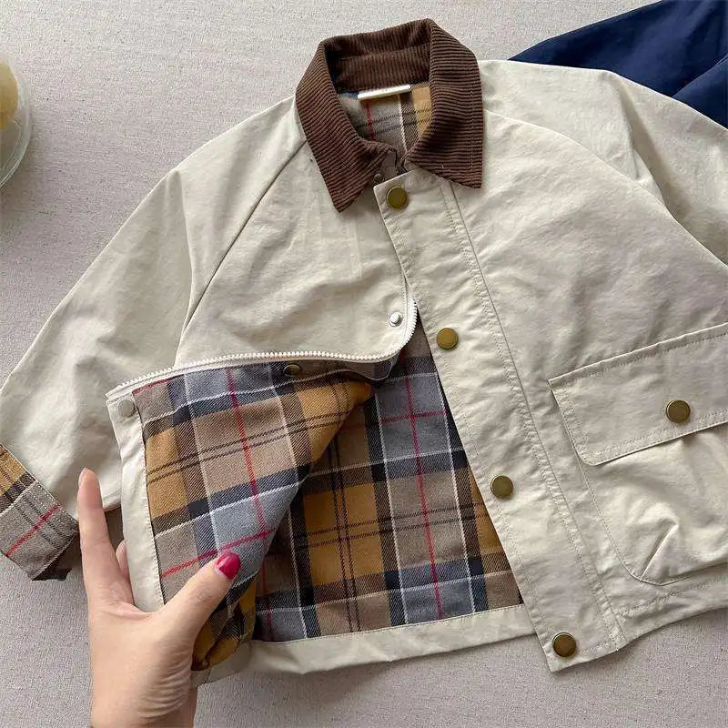Plaid Suede Neck Coat Jacket