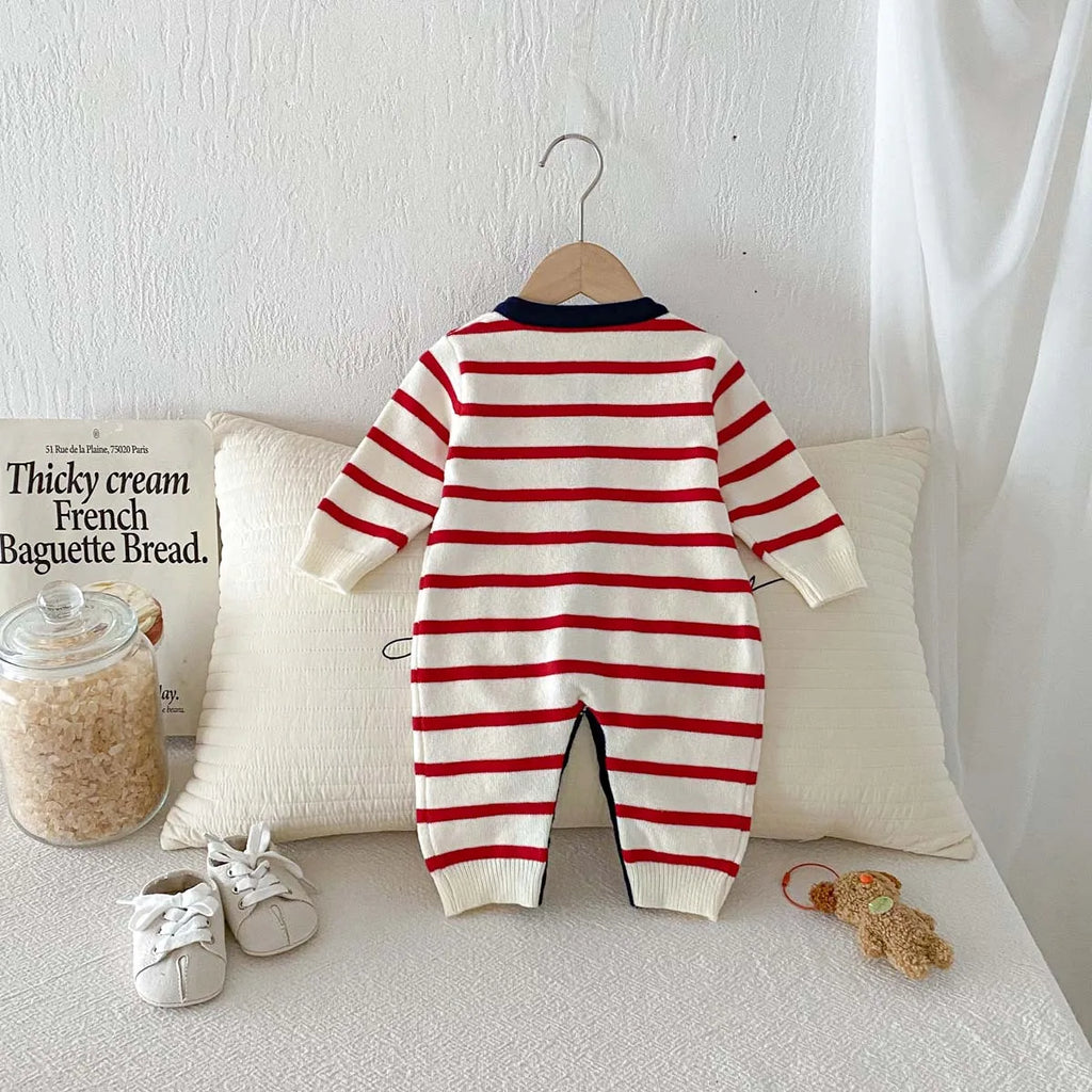 Knitted Striped Bear Jumpsuit