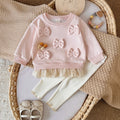 3D Bow Lace Hem Sweater Set